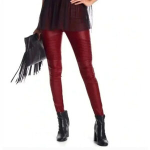 Ooberswank Red Coated Faux Leather High Rise Moto Leggings S